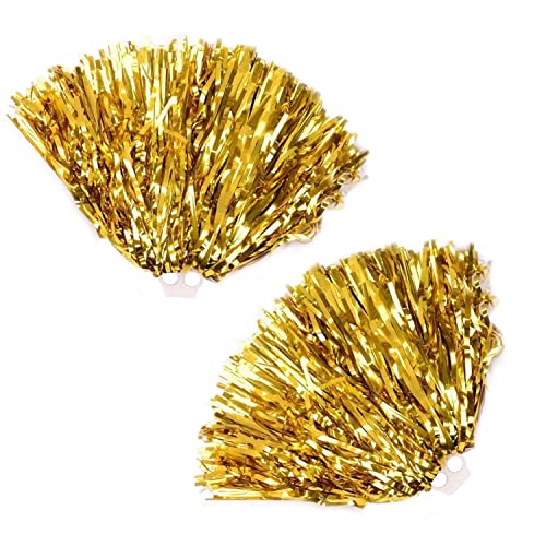 Pack van 2 Sport Pompoms, Gold Sports Foil Pompoms, Cheerleading Pom Poms met Ring Gesp, kan worden gebruikt voor dans, cheerleading, Sport Party