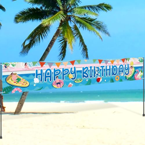 Gelukkige verjaardag zwembad Banner, 300x50cm Extra grote zwembad Banner Zomer Themafeest verjaardag decoraties voor buiten strand decoratie 4