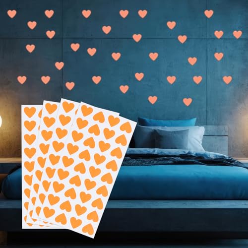 144 stuks Glow in the Dark Heart Stickers, Zelfklevende Glow Heart Sticker Glow in the Dark Wall Stickers Lichte decoratie voor kamer Plafond Decoratie Party verjaardag, Oranje