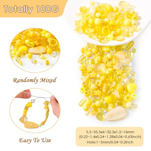 100g gele acryl kralen hart Bow Teardrop Ronde Losse kralen Diverse Ambacht Kralen Bulk voor Lanyard Keychain armband sieraden maken 3