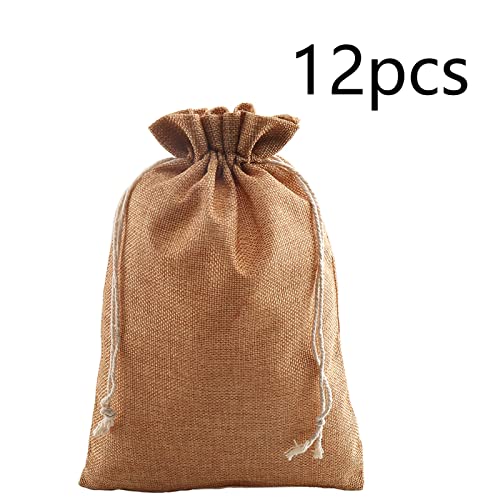 Jute Tassen, Verpakking van 12, Advent Kalender Tassen, Geschenken voor bruiloft, Verloving, Advent Kalender (Donker Bruin)