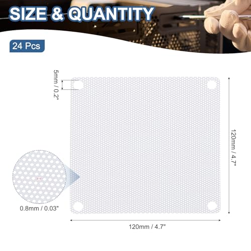 120mm/4.7inch PC Ventilator Dust Mesh, 24st PVC Computer Koeler, Stoffilter, PC Case, Stofhoes, Grills voor Computer Koeler, Ventilator, PC Case, Stofdicht, Wit