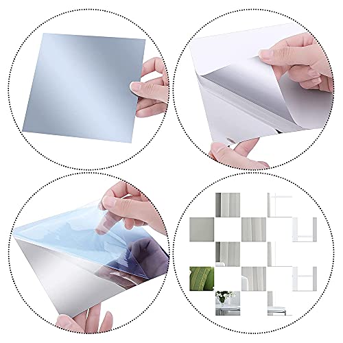 Set van 16 Self-Adhesive Spiegels, 15 x 15 cm, Flexibele Plastic Spiegels, 0,2 mm dikke acryl spiegel, Frameloze Kleine Spiegel voor Home Decoratie