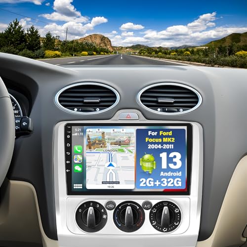 2G + 32G Android 13 Autoradio voor Ford Focus MK2 MK II 2004-2011 met draadloze Carplay Android Auto 9 inch Autoradio met Microfoon Achterzicht Camera Bluetooth WiFi Spiegel Link FM EQ SWC