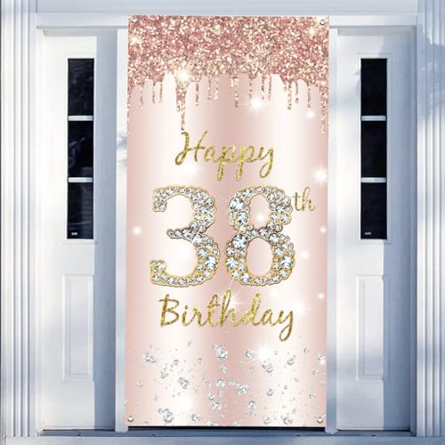 38e verjaardag decoratie vrouwen, Gelukkig 38e verjaardag deur banner roos goud,38e verjaardag stof teken poster deur decoratie,38e verjaardag achtergrond banner dames, verjaardag feest welkom teken