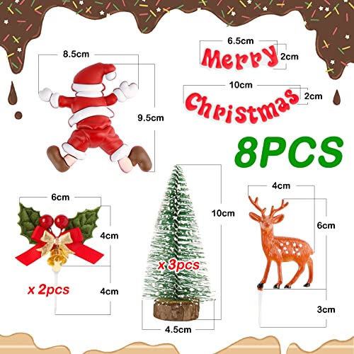 Pack van 8 Cake Toppers, Vrolijk kerstfeest, Cake Topper, 3D Santa Claus, Mini Kerstboom, Vrolijk Kerstmis Decoratie, Party, Cake, Kerstmis
