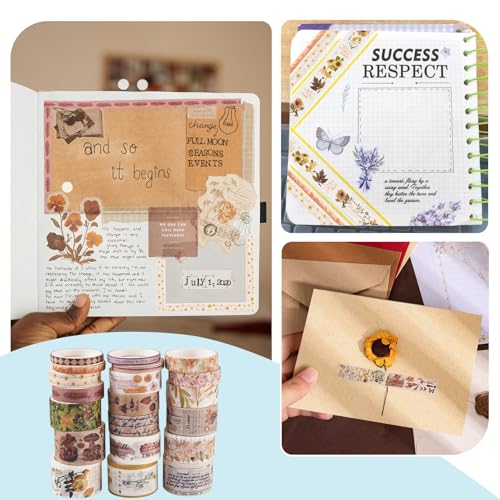 20 Rolls Washi Tape Set Gekleurde Masking Tape Bos Bloem Paddestoel Brief Retro Decoratief Zelfklevende Sticker voor Scrapbooking Bullet Journals Present Wrapping DIY Crafts Book Planner 3