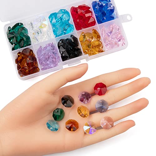 100 st Crystal Glas Links Connectoren Bedels Kleurrijke Facet Octagon Galvaniseren Glas Chandelier Hangers voor armband oorbellen DIY Sieraden Decor 14mm, Glas, Glas