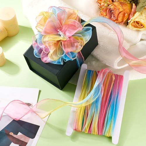 10m Polyester Iridescent Fishtail Ribbon Glittering Gradin Chiffon Libbons voor DIY Crafts Bow Wedding Bouquet Wrap Kranten Decoratie, Kleurrijke