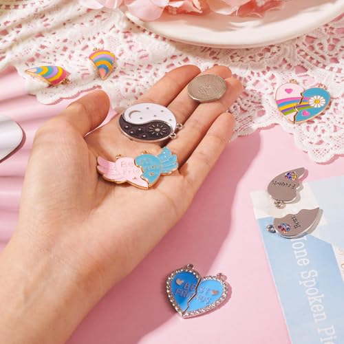 6 Paren Heart Friendship Hangers Emaill Rainbow Matching Heart Hangers Beste vrienden Dangle Charms Hart Split hangers voor DIY ketting sieraden maken, Emaill, Emaill 5
