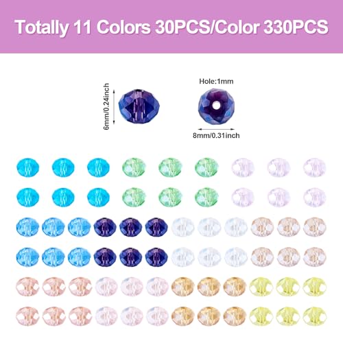 330 st. Facet Rondelle glazen kralen, 8mm Crystal Glazen kralen, Spacer kralen, Galvaniseren en Pearl Plated Glazen Dikke kralen Bulk voor DIY armband sieraden maken 4