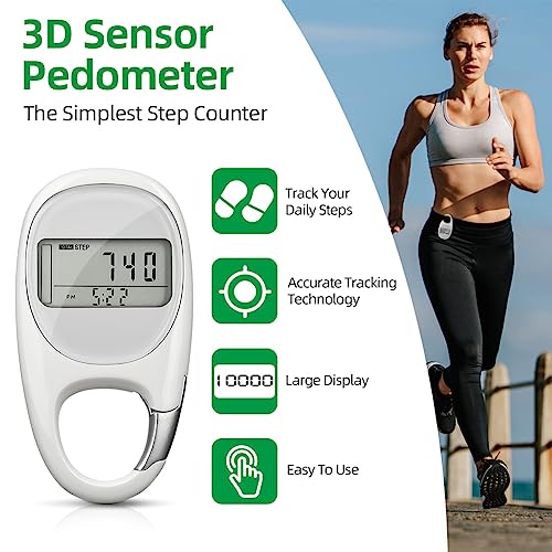 3D Pedometer met clip, pedometer voor wandelen, groot scherm, nauwkeurige pedometer, calorieverbruik, voor hardlopen, sport, voor senioren, kinderen, mannen 3
