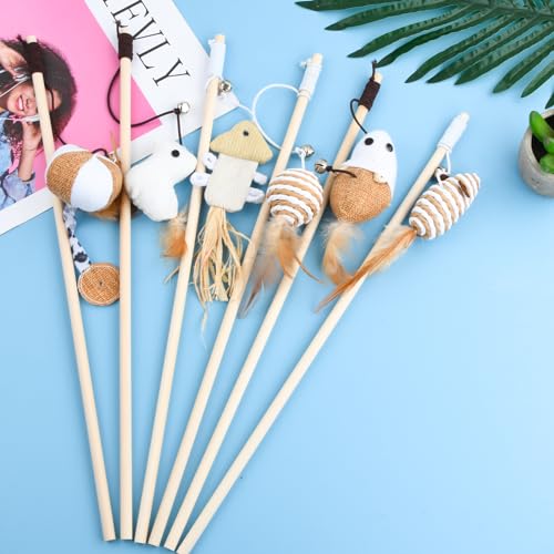 6st Interactieve Kattenspeelgoed, Kattenstok, Kattenspeelgoed Kitten, Kat Accessoires met Veren, Kattenspeelgoed voor Binnenkatten, Kattenspeelgoed Stick met Bell, Intelligente Speelgoed voor 3