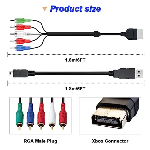 AV Audio Video Kabel, AV Component Kabel voor Classic Origineel voor Xbox RCA Audio Video HD Kabel met USB-A naar Mini USB Kabel opladen