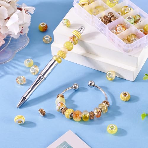 64 st. Hars Europese kralen Clay Rhinestone Grote Gat kralen gele Rondelle Grote Spacer Kralen Platinum Core Bulk voor DIY armband ketting sieraden maken