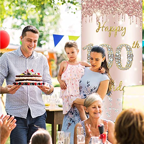 100e verjaardag decoratie vrouwen, Gelukkig 100e verjaardag deur banner roos goud, 100e verjaardag stof schild poster deur decoratie, 100e verjaardag achtergrond banner dames, verjaardag feest welkom teken 5