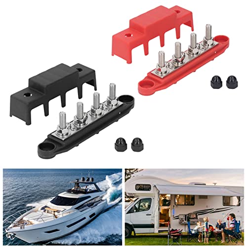 2 st Power Distributie Blok M8 Schroef 4 Terminal Terminal Terminal Block Bus Bar DC 48V 250A met messing Board voor autoboot