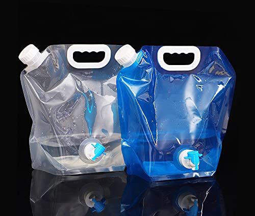 Zee 2 x Opvouwbare water Jerrycans, Waterdispenser, Opvouwbare Jerrycan, Water Jerrycan met Faucet, Water Tank, Water Tank, Camping Opvouwbare Jerrycan, 5 L, BPA-Free, Transparant+Blue
