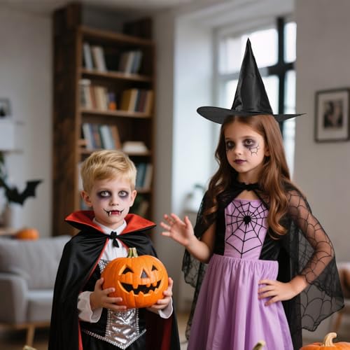 Heksenhoed voor Kinderen, Cosplay Tovenaarshoed Decoratie Halloween Heksenhoeden Tovenaarskostuum Accessoires voor Halloweenfeest (Zwart) 5
