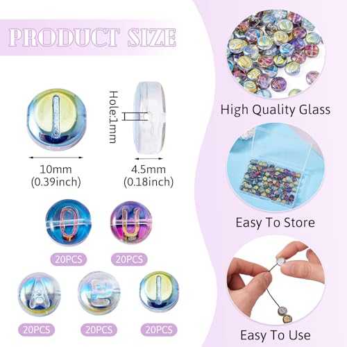 100 st 10mm glazen brief kralen A-E-I-O-U 10mm platte ronde glazen spacer kralen, Transparante middelgrote paarse brief Spacing kralen, Bulk voor het knutselen, Supply armband, sieraden maken 4