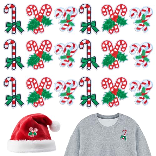 18 Stks 3 Stijlen Kerst Borduren Draad Ijzer Op Naaien Patches, Snoep Riet Geborduurde Applique voor Kleding Jurk Jassen Caps DIY Reparatie Patches Naaien Craft Decoratie