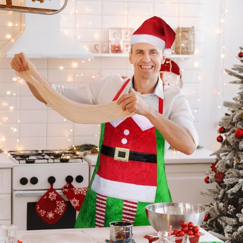 Apron en Hoed Kerstmis Apron Hoed Rood Groen Keuken Style Dwerg Elf voor Restaurant Grill Garden Bistro Cafe Decoratie Partij Kerstmis Kostuums Carnaval Cosplay, Groen, One Size, groen 4