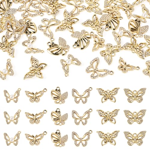 36 stuks legende strass vlinder hangers gouden vlinder bengelen bedels sprankelende strass insect hanger voor doe-het-zelf ketting oorbel sieraden maken, Stras