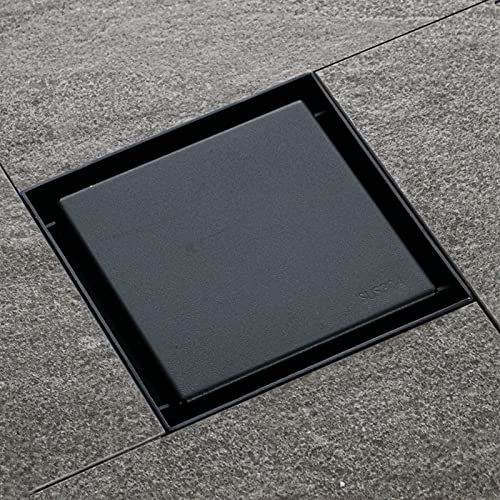 Bodemafvoer 10 x 10 x 4 cm, Vierkante afvalhoes met verwijderbare hoesrooster en filter, koperen vloerafvoer voor 40mm/50mm/75mm Buis (zwart)