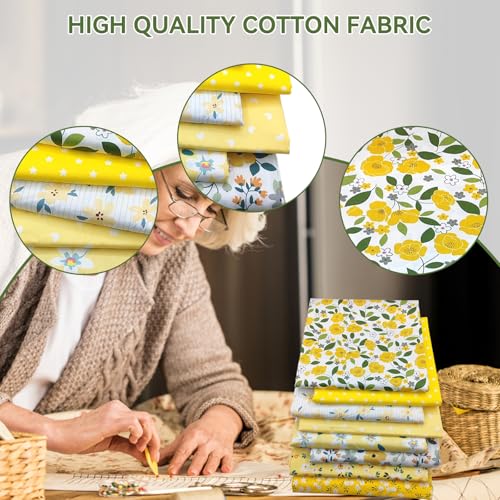 8st Patchwork Stof Bloempatroon 50x50cm Gedrukt Katoen Small Scrap Stof voor DIY Crafts Geel 3