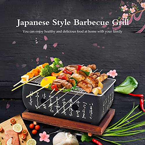 Japanse Style Barbecue Grill Mini Huis BBQ Charcoal Stove met draad Mesh Grill en houten Base Hibachi voor Yakiniku Takoyaki Camping