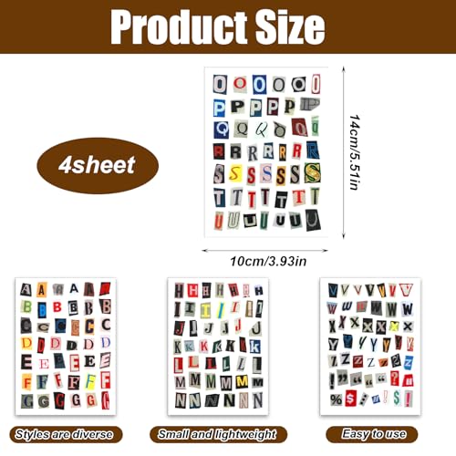 168 stuks Zelfklevende Letter Stickers, Vintage Sticker Vinyl Zelfklevende Brieven Weerbestendig Alfabet Stickers voor Scrapbooking Bagage Stickers Fotoalbum 3