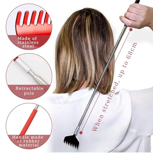 4 x Telescopische rugkrabben, hoge kwaliteit roestvrij staal, 20 cm, uitschuifbaar tot 68 cm, Geschikt voor rugkrabben voor mensen met niet-flexibele gewrichten 3