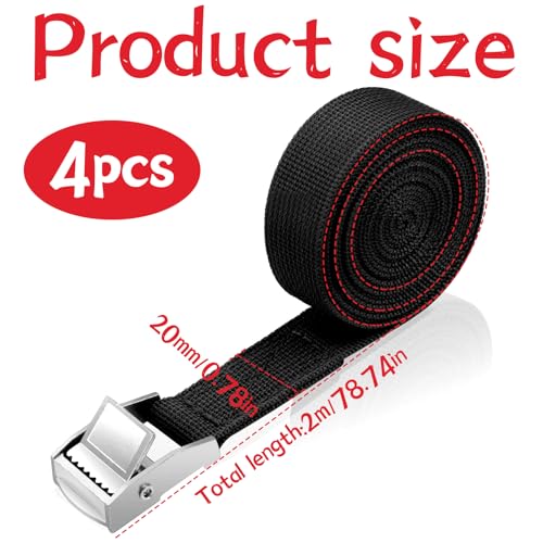 Verpakking van 4 spanriemen, 2 m, breedte 20 mm, spanriemen, ratelriemen, verstelbare bevestigingsriemen met klemsluiting voor fietsen, motorfietsen, bagage, transport, vrachtwagen, bagage, camping