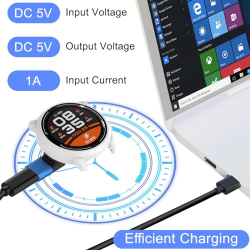 USB C-oplader voor Coros Pace 2/Pace 3/Apex/Apex pro/Apex 42mm//Apex 46mm/Vertix/Vertix 2 smartwatch, Laden van type C Kabel converter 90 graden hoekadapter 5