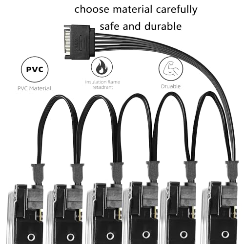 15 Pin SATA Power Splitter Adapter Cable, 15-Pin SATA 1 tot 3 SATA seriële kabel voor harde schijven, SSD's en optische schijven (1 man tot 6 vrouwen)