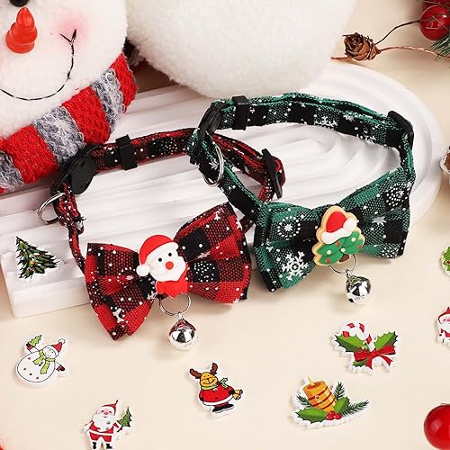 2 stuks Kerstmis Kattenhalsband, 18-30cm Verstelbare Kattenhalsband met Bow Tie Afneembare Kattenhalsband met Bells Leuke Kattenhalsband voor Kerstmis Boom 3