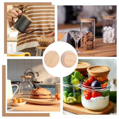 Verpakking van 8 Bamboe Behoud Jar deksels, luchtdichte deksel met normale opening en silicone zegel voor het fermenteren, plaatsen en opslaan van standaard 7 cm Jars, Moccasin 5
