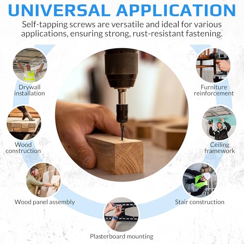 3.8x64mm Zwarte gipsplaten schroeven, Zelftappende Kruiskop met verzonken hoofd, Coarse Thread, Sharp Point, Hout Schroeven met Zwarte Fosfaat afwerking, Schroeven voor gipsplaten op hout (500 st) 5