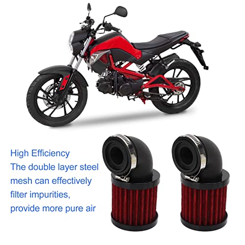 2Scs Motorfiets Air Filter 90 Degree Buig luchtfilter 28 tot 48mm Universeel voor 50cc 70cc 90cc 125cc Moped Scooter ATV Vuilnisfiets (zwartrood) 4