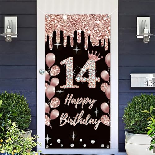 14e verjaardag decoratie voor meisjes gelukkig 14e verjaardag poster deur banner rozeold stof teken muur / deur banner 14e verjaardag achtergrond banner meisjes verjaardag feest welkom teken 5