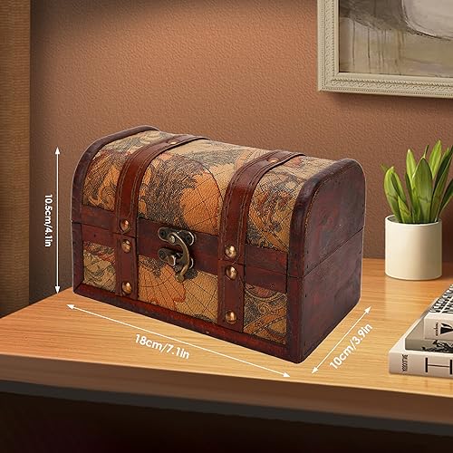 Opbergdoos Treasure Chest Storage Box, 18 x 10 x 10 cm Hangslot Vintage Houten Opbergdoos Antieke Treasure Chest Decoratieve sieraden voor speelgoed Pirate Chest voor het organiseren van een jacht 3