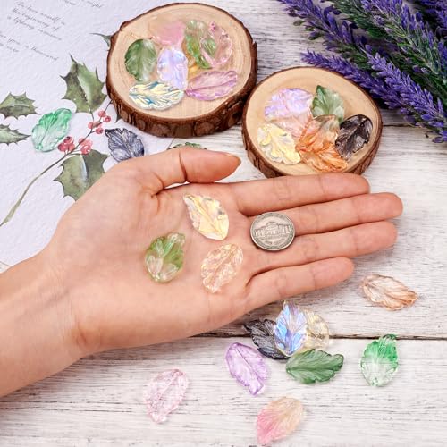 100Stuks Veerglas Bedels Blad met Glitter Poeder glanzend Plume Hangers Crystal Foliage Bedels voor DIY ketting oorbellen sieraden maken 5