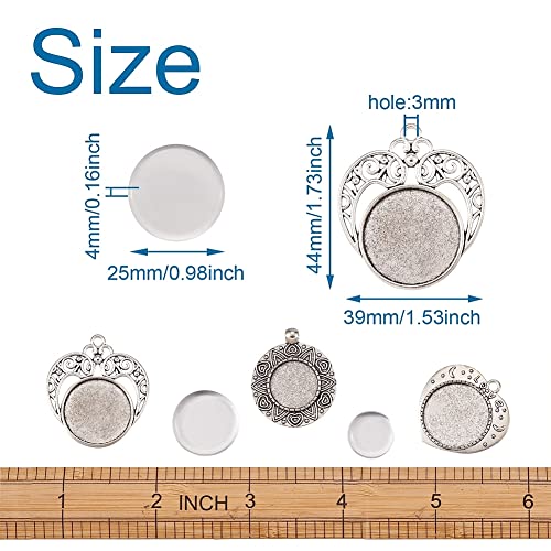 6 st Heart Bezel Hanger Trays met Glas Cabochons Set Cabochon Ronde Metalen Blanco Base voor DIY Crafting Foto Ketting sieraden maken, Glas, Geen edelsteen 4