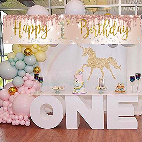 1e verjaardag decoratie voor meisje, zoet 1e verjaardag banner roze goud, stof teken 1e verjaardag poster, eerste verjaardag tuin banner voor meisjes verjaardag feest welkom teken tuin decoratie 3
