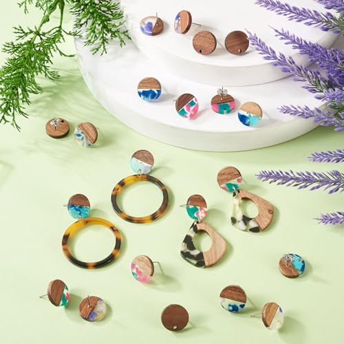 Houten Hars Stud oorbellen Walnut Wood Stud oorbellen voor meisjes vrouw oorbellen