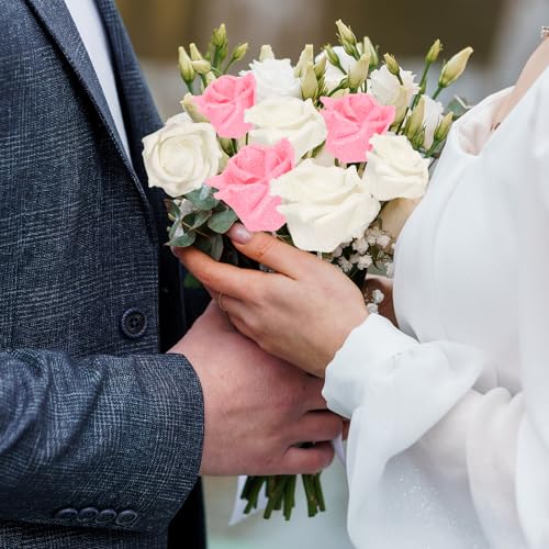 Glitter rozen 50 st Schuim Kunstbloemen Rozen Echte nep bloemen Bulk met stengel voor DIY bruiloft boeketten Tafel Centerpieces Krans Home Party Decoration Roze 3