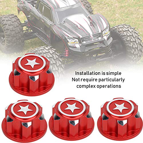 RC Hex Wheel Nut, 4PCS Metaal 17mm Hex Wheel Mount Nuts Compatibel met X-MAXX Summit Traxxas RC Car(Rood) 4