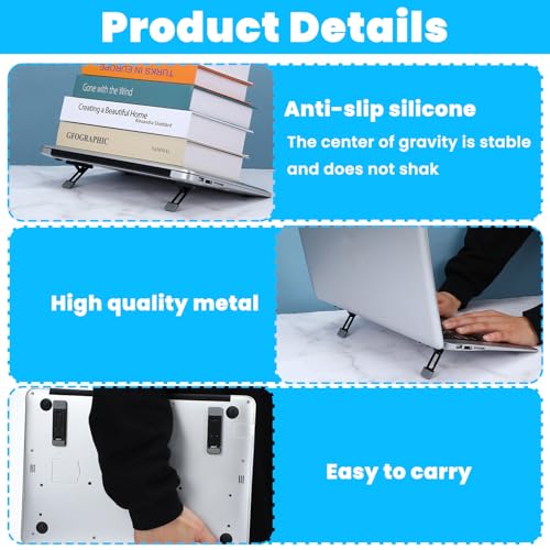 2 verpakkingen Mini Laptop Stand Keyboard Stand, 3 niveaus Hoogte verstelbaar Vouwbare kleine laptop Stand met antislip Siliconen Base voor alle laptops en toetsenborden (zwart) 5