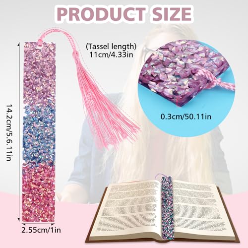 Set van 2 Shiny Rhinestone Crystal Resin bladwijzer met kleurrijke Pompoms Diamant Markering Glitter esthetische pagina Marker voor Volwassenen Vrouwen Kinderen Cadeau 3