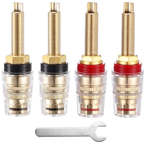 Robuuste 5 Way Banana Plugs 4mm 24K Gold Plated Brass Geïsoleerde Banana Plugs voor luidsprekerversterker met sleutel (4 Pack)